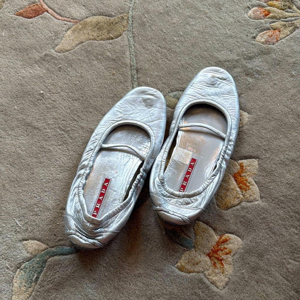 Silver Prada ballet flats